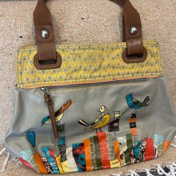 FOSSIL Key-Per Coated Canvas BIRD Design Medium Purse Shoulder Bag - Picture 3 of 10